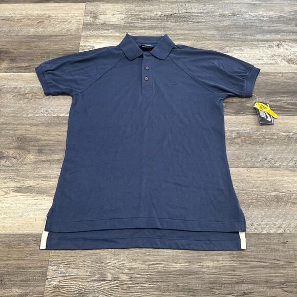 NWT Nike Blue Mens M Raglan Cut Spellout Swoosh Cotton Blend Sporty Polo‎ Shirt - Picture 1 of 8